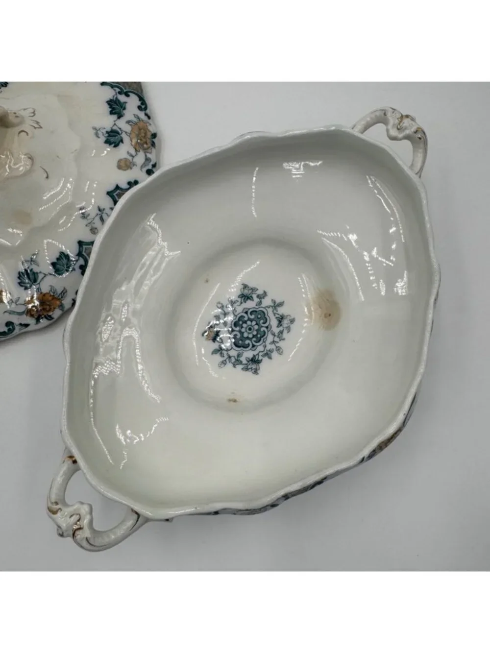 Vintage Hanley England Sevres Porcelain Tureen With Lid Gilt Floral Design